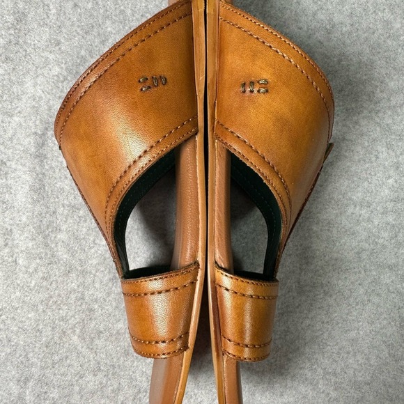 Roan Somerville Tan Leather Slide Sandals Womens 10 Flat Boho Teal Lining - Picture 5 of 12